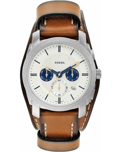 Fossil Machine Quartz Stainless Steel And Leather Chronograph Watch - Metallic