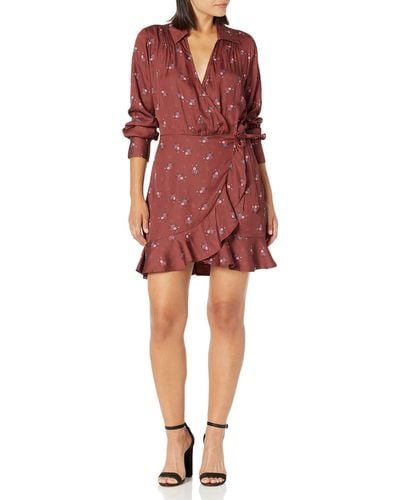 PAIGE Parisa Mini Wrap Dress With Long Sleeves In Velvet Red Multi