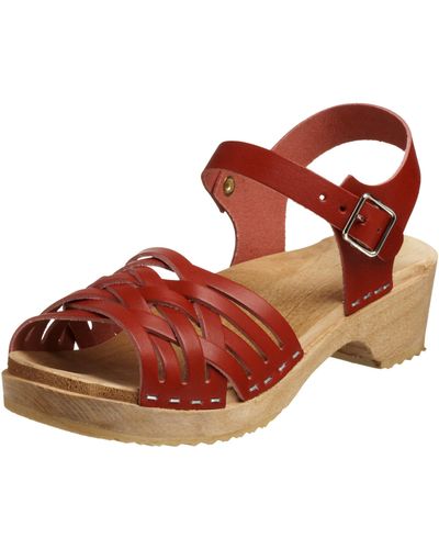 Swedish Hasbeens Braided Low Ankle Strap Sandal,red,35 Eu - Brown
