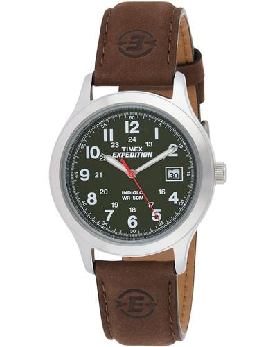 Timex T40051 Expedition Metal Field Brown/olive Leather Strap Watch