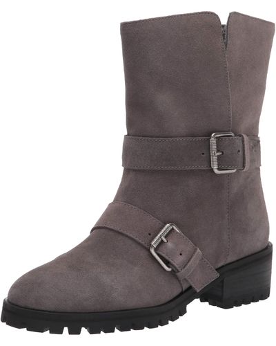 Splendid Moto Inspired Lug Boot With Fold Over Detail Motorcycle - Gray
