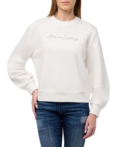 Emporio Armani A | X Armani Exchange Rhinestone Script Logo Crewneck Pullover Sweatshirt - White