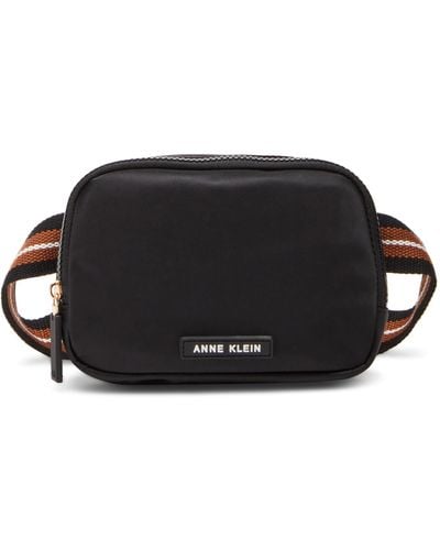 Anne Klein Nylon Belt Bag With Web Strap - Black