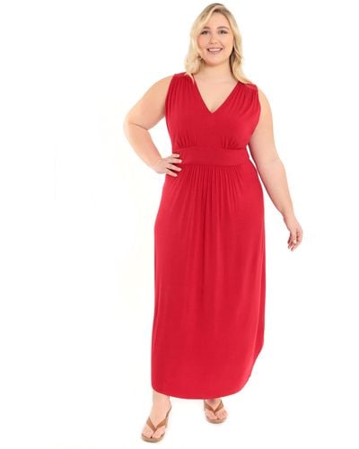 Maggy London London Times Plus Size V-neck Shirt Tail Maxi With Shirring Details - Red