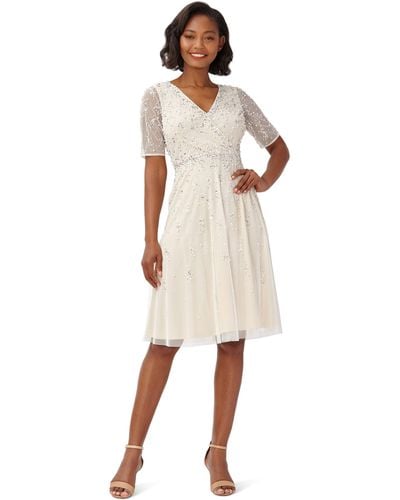 Adrianna Papell Beaded Tea Length Dress - White