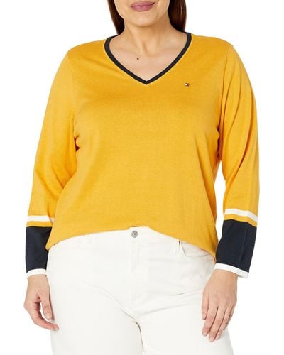 Tommy Hilfiger Plus Essential V-neck Soft Ivy Sweater - Yellow