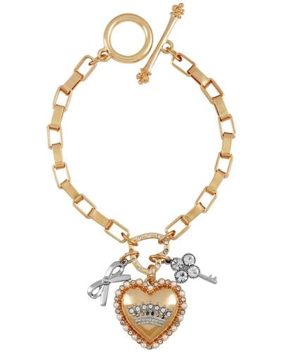 Juicy Couture Goldtone Heart And Ribbon Charm Toggle Bracelet For - Metallic