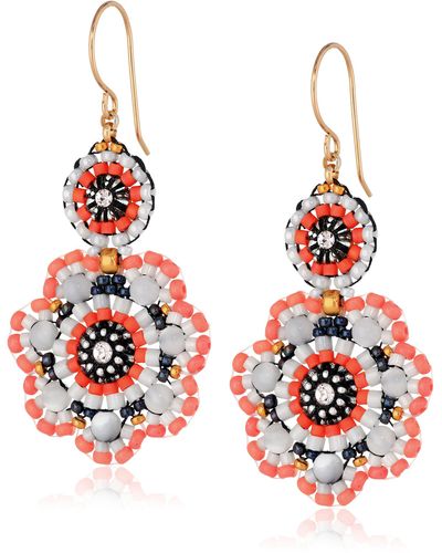 Miguel Ases Mother-of-pearl And Coral Miyuki Flower Drop Earrings - Pink