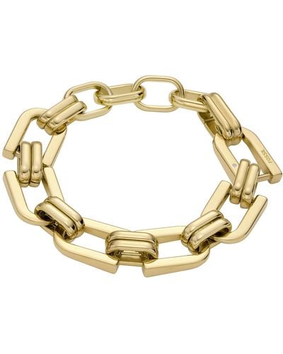 Fossil Stainless Steel Gold-tone Heritage Double D-link Chain Bracelet - Metallic