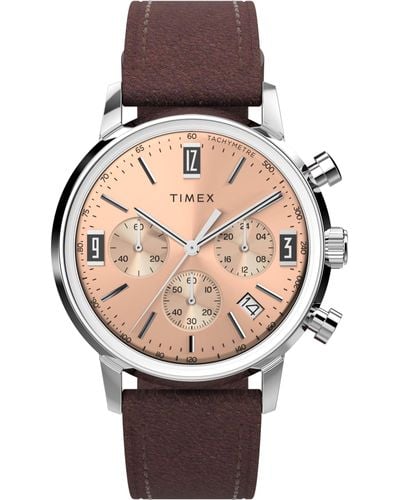 Timex Brown Strap Rose Gold-tone Dial Stainless Steel