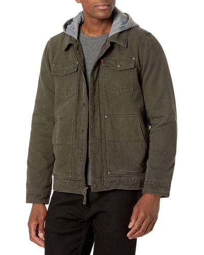 Levi's Cotton Canvas Trucker Jacket With Removable Hood - Green