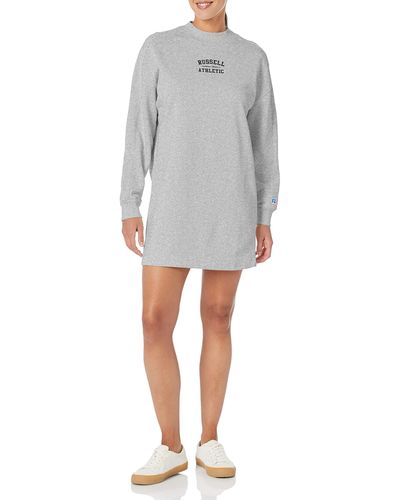 Russell Graphic Logo Long Sleeve Sweatshirt Dress - Gray