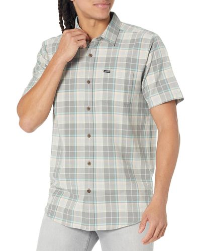 Volcom Regular Benson Short Sleeve Classic Fit Plaid Shirt - Gray