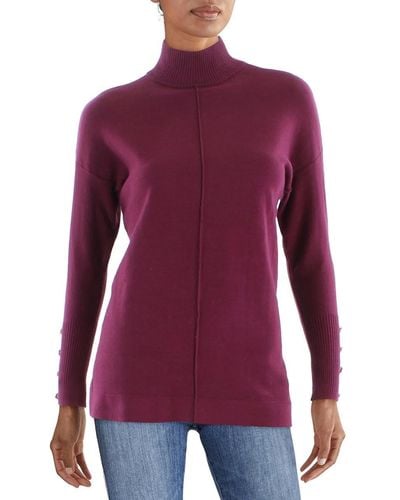 Anne Klein Mock Neck With Long Sleeve With Buttons - Purple