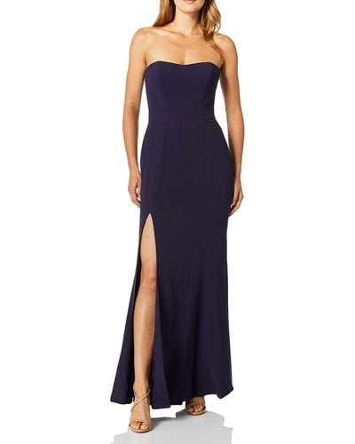 Dress the Population Ellen Strapless Gown With Thigh Slit - Blue
