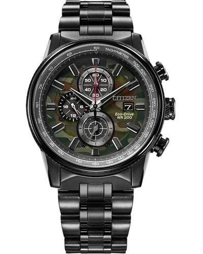 Citizen Eco-drive Weekender Nighthawk Chronograph Watch In Black Ip Stainless Steel - Multicolor