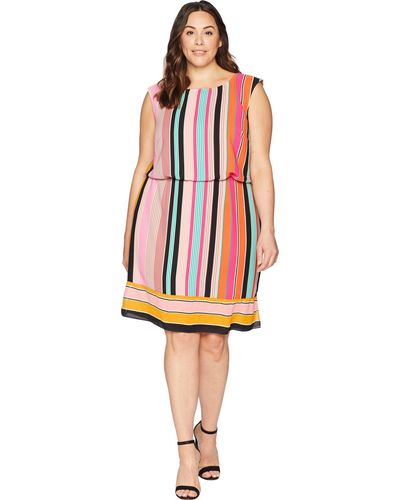 Adrianna Papell Women's Beaded Sheath Dress - Stripe Pattern Long Sleeve V-Neck - View #3