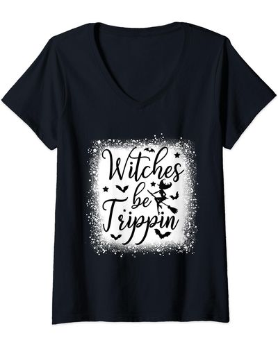 Perry Ellis S S Witches Be Trippin Halloween Contume For Witch V-neck T-shirt - Black