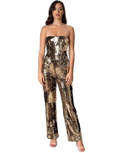 Dress the Population Andy Strapless Sequin Wide Leg Jumpsuit - Metallic