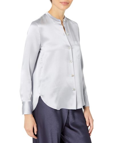 Vince Slim Fitted Band Collar Silk Blouse - White