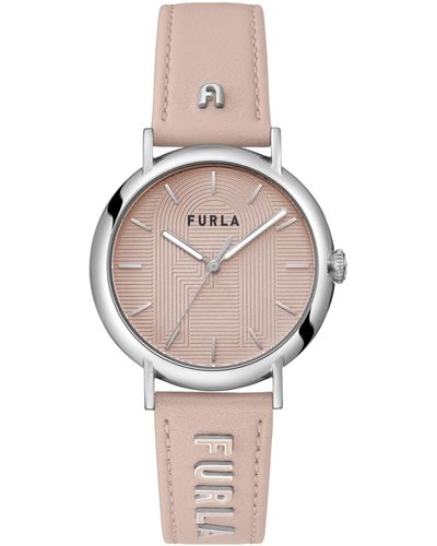 Furla Easy Shape Nude Genuine Leather Strap Watch - Natural