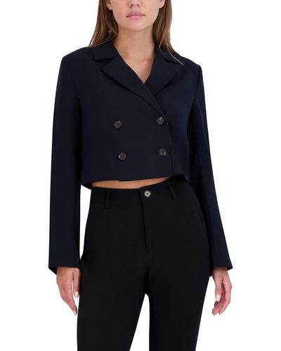 BCBGeneration Double Breasted Jacket Long Sleeves Notch Lapel Button Front Relaxed Crop Coat - Blue