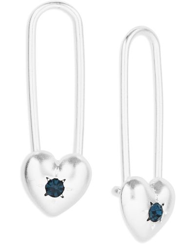 Lucky Brand Silver-tone Color Pavé Heart Safety Pin Threader Earrings - White