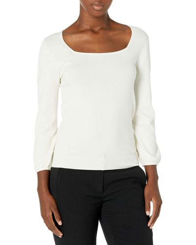 Lark & Ro Premium Viscose Blend 3/4 Sleeve Square Neck Sweater - White