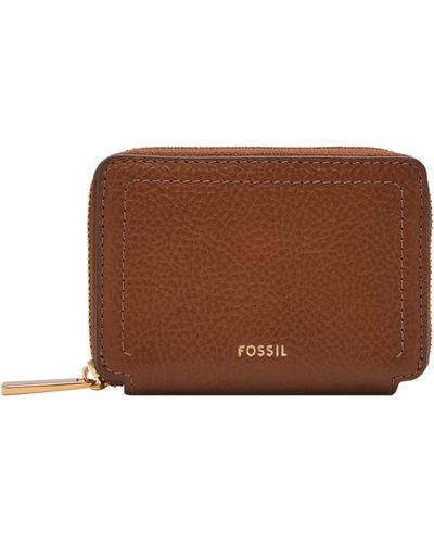 Fossil Logan Litehidetm Leather Rfid Blocking Zip Around Card Case Wallet - Brown