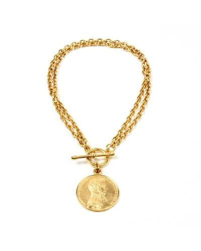 Ben-Amun 24k Gold Plated Coin Bracelet Made In New York French Coin Charm Chain Link Statement Bohemian Gypsy Vintage Euro Antique - Metallic
