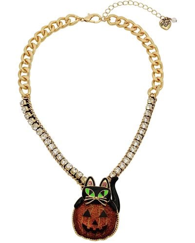 Betsey Johnson Cat Pumpkin Pendant Necklace - Brown