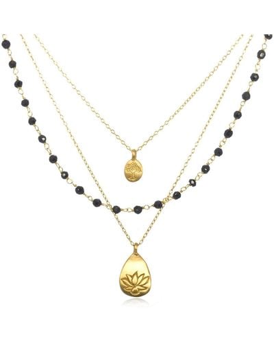 Satya Jewelry Classics Onyx Lotus And Tree Of Life Triple-chain Necklace - Black