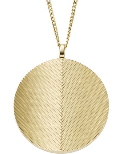 Fossil Harlow Locket Collection Gold-tone Stainless Steel Pendant Necklace - Metallic