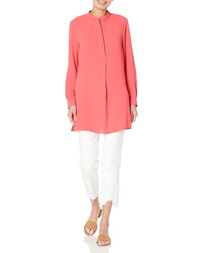 Anne Klein L/s Pop-over Blouse With Covered Placket - Pink