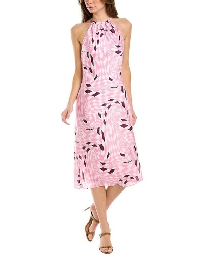 BCBGeneration Fit And Flare Midi Dress Halter Neck Tie Closure - Pink