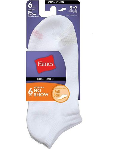 Hanes Womens Plush Comfort Toe Seam No Show Socks - White