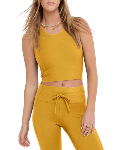 Champion , , Moisture Wicking, Anti Odor, Crop Top For , Sun Dial Yellow Ribbed, X-small