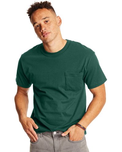 Hanes Mens Short-sleeve Beefy T-shirt With Pocket Fashion T Shirts - Green