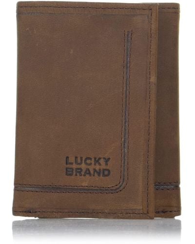 Lucky Brand Grooved Leather Rfid Trifold - Brown