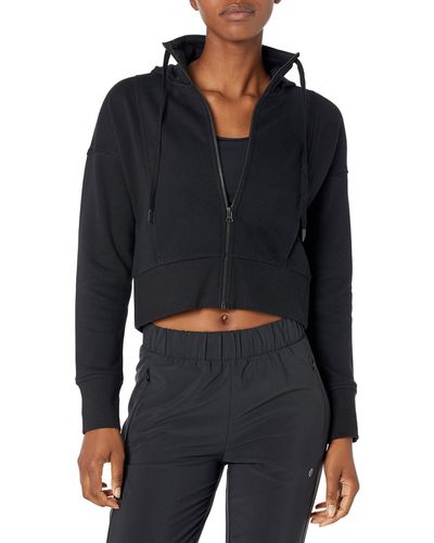 Core 10 Super Soft Fleece Cropped Length Zip-up Hoodie Sweatshirt - Black
