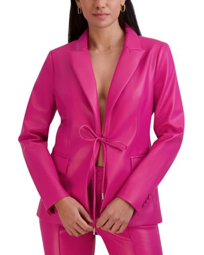BCBGeneration Long Sleeve V Neck Faux Leather Blazer Jacket - Pink