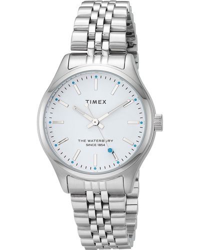 Timex Tw2u23400 Waterbury Neon 34mm Silver-tone Stainless Steel Bracelet Watch - Metallic