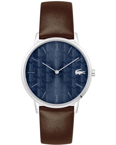Lacoste Crocorigin 2h Quartz Water-resistant Fashion Watch With Brown Leather Strap - Blue