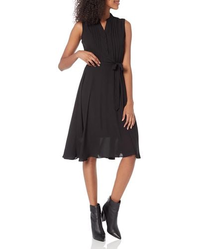Nanette Lepore Sleeveless Flutter Sleeve Pintuck Dress - Black