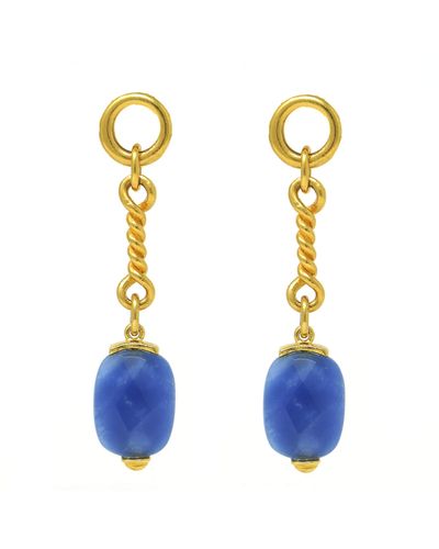 Ben-Amun Ben-amun Bohemian Chain Link Tear Drop Post 24k Gold Plated Earrings With Colorful Stone - Blue