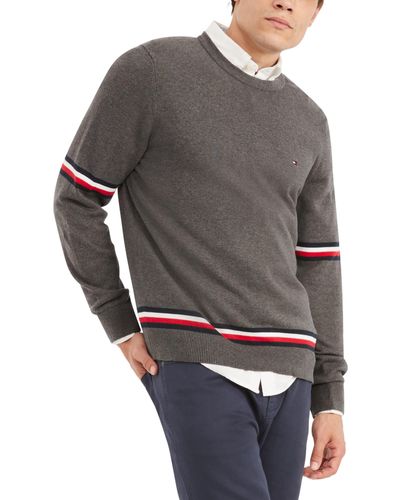 Tommy Hilfiger Essential Signature Stripe Crewneck Sweater - Gray