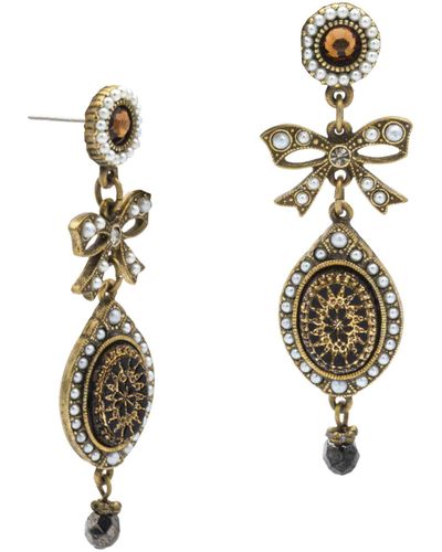 Ben-Amun Ancient Brass Made In New York Earrings Pearly Statement Victorian Vintage Antique Dangle Earrings - Metallic