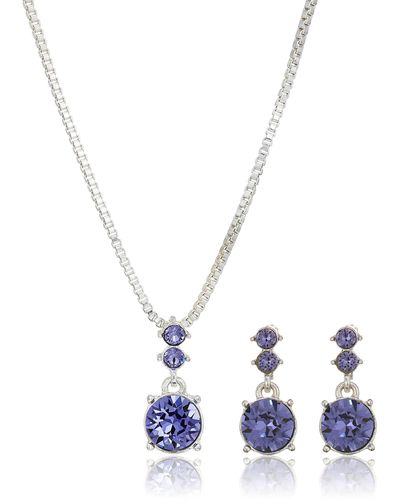 Nine West Silver-tone And Purple Necklace And Earrings Set