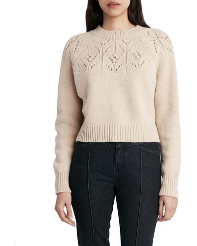 BCBGeneration Relaxed Long Sleeve Sweater With Round Neck - Natural