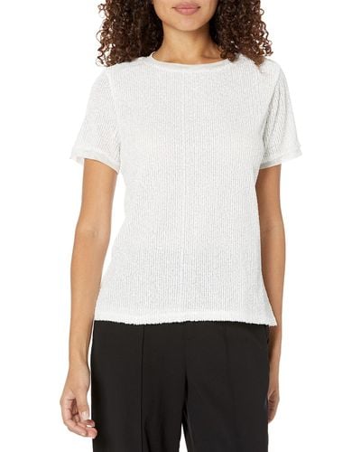 Anne Klein Sequin W/triple Mesh Ss Banded Tee - White